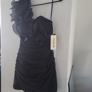Women's Cinderella Black Ruched Ruffle Dress